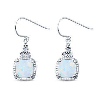 Drop Dangle Earrings Cushion Cut Lab Created White Opal 925 Sterling Silver (15mm)